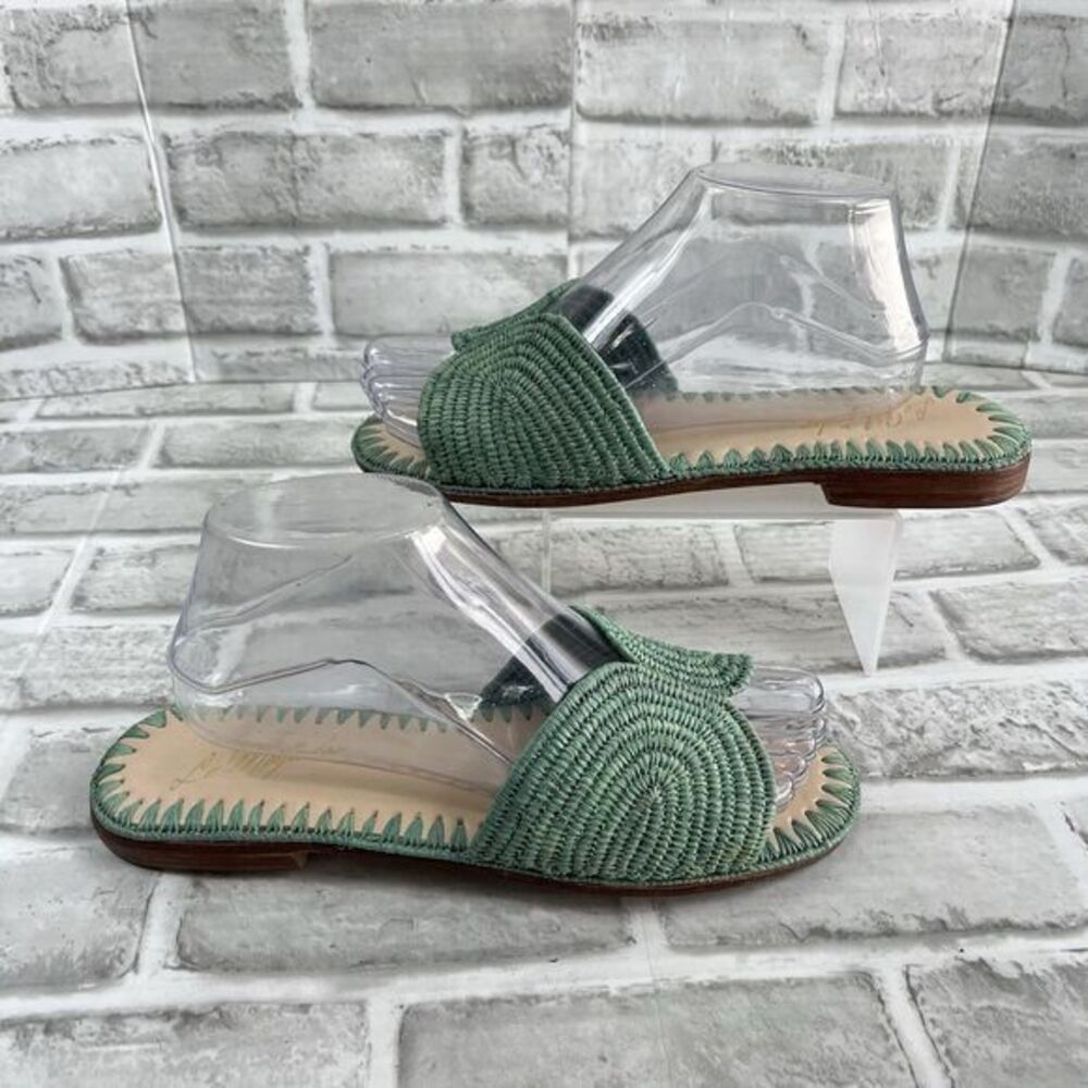 Le Mogador Raffia Women's Size 9.5/10 Turquoise Green Flat Slide Sandals RARE